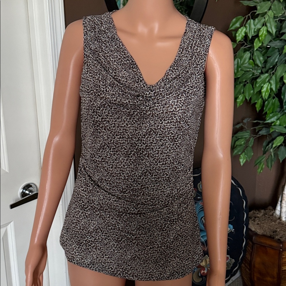 Cable & Gauge Leopard Print Cowl Neck Top